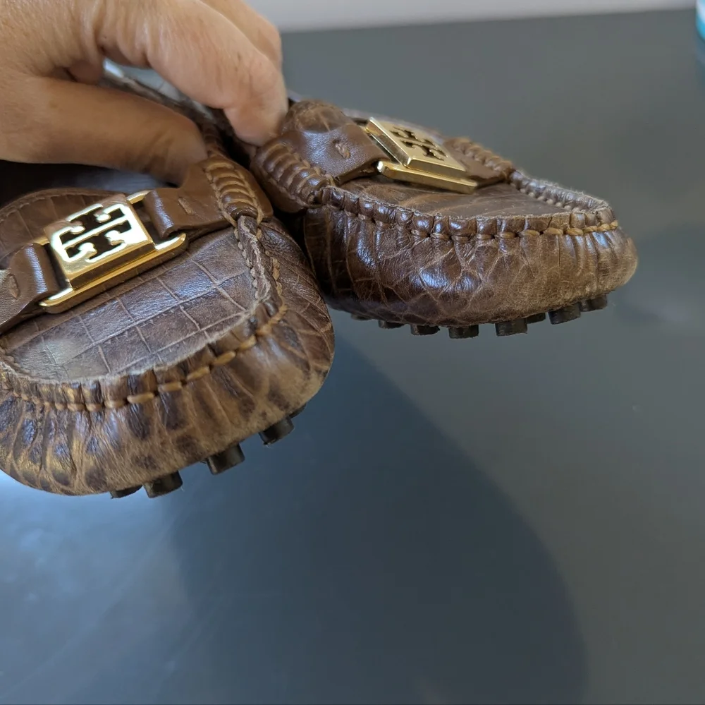 Tory Burch Kendrick Brown Croc Leather Driving‎ Loafers 6.5